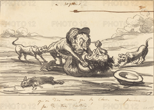 Qu'on dise encore que la chasse ne procure pas de vives émotions!, 1864. Creator: Honore Daumier.