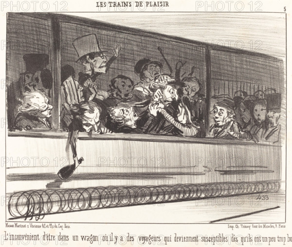 L'Inconvénient d'être dans un wagon..., 1852. Creator: Honore Daumier.