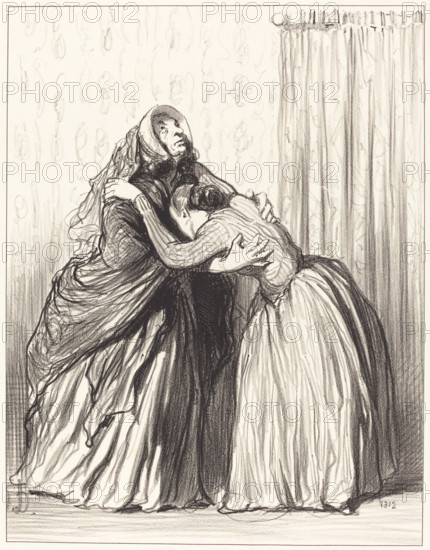 Oui, ma chère, mon mari a ravalé ma dignité de femme..., 1849. Creator: Honore Daumier.
