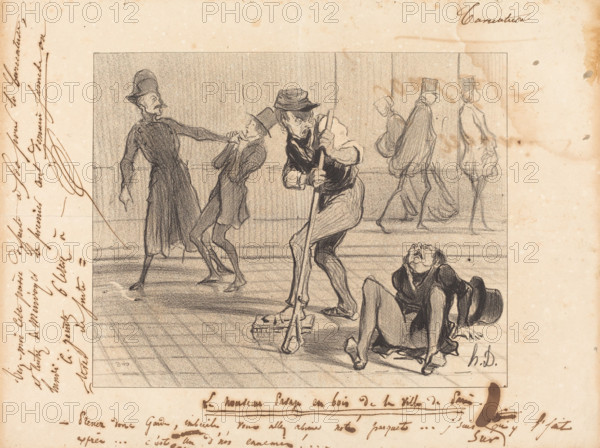 Le nouveau pavage en bois de la ville de Paris, 1842.  Creator: Honore Daumier.
