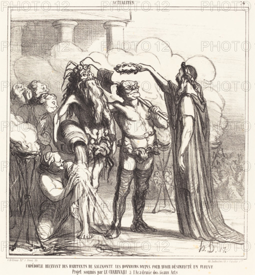 Empédocle reçevant...les honneurs divins pour avoir désinfecté un fleuve, 1866. Creator: Honore Daumier.