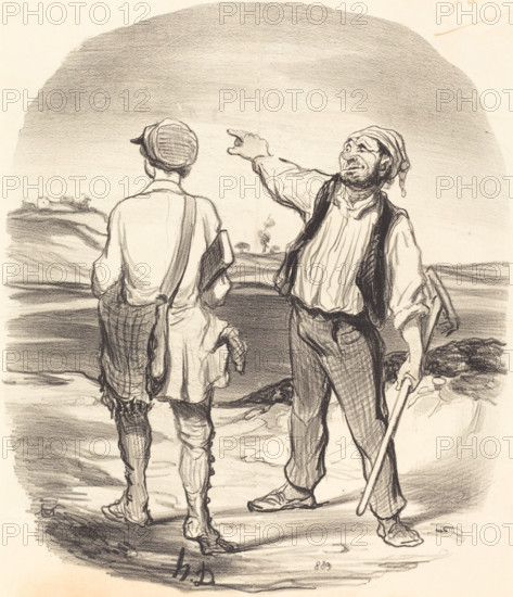 J'ai vu un lièvre de l'autre côté d'la ferme....(à part) il y a huit jours!..., 1846. Creator: Honore Daumier.