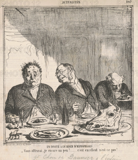 Un invité à un dîner d'hippophages: Vous offrirai-je encore un peu? C'est excellent..., Mar 24, 1865 Creator: Honore Daumier.