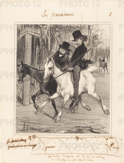 Équitation boutiquière sur des chevaux de louage, et où il n'y a pas autre chose à louer, 1839. Creator: Honore Daumier.