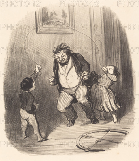 Allons, papa, fait encore trente-deux tours!, 1847. Creator: Honore Daumier.