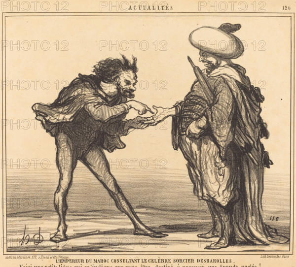 L'Empereur du Maroc consultant le celèbre sorcier Desbarolles, 1859.  Creator: Honore Daumier.