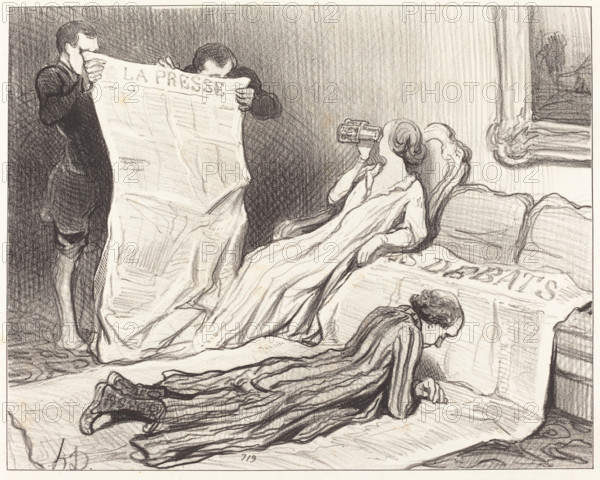 Abonnés recevant leur journal..., 1845. Creator: Honore Daumier.