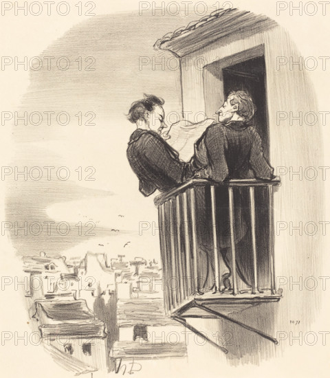 Comment on comprend le balcon Espagnol à Paris, 1847. Creator: Honore Daumier.