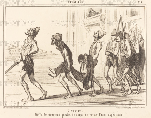 À Naples - Défilé des nouveaux gardes-du-corps, au retour d'une expedition, 1855. Creator: Honore Daumier.