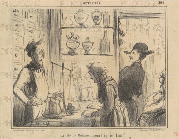 La tête de Méduse - pour l'épicier fautif, 1856.  Creator: Honore Daumier.