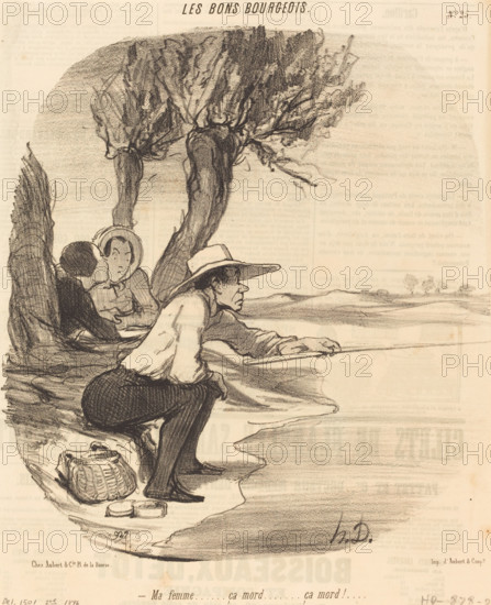 Ma femme... ça mord... ça mord!, 1846. Creator: Honore Daumier.