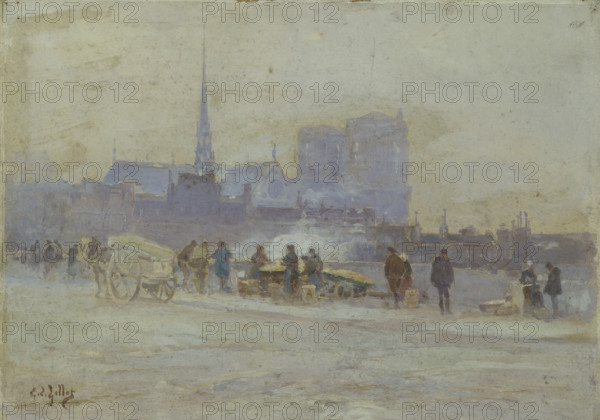 Notre-Dame, seen from the quay at the Hotel-de-Ville, c1900. Creator: Eugene Louis Gillot.