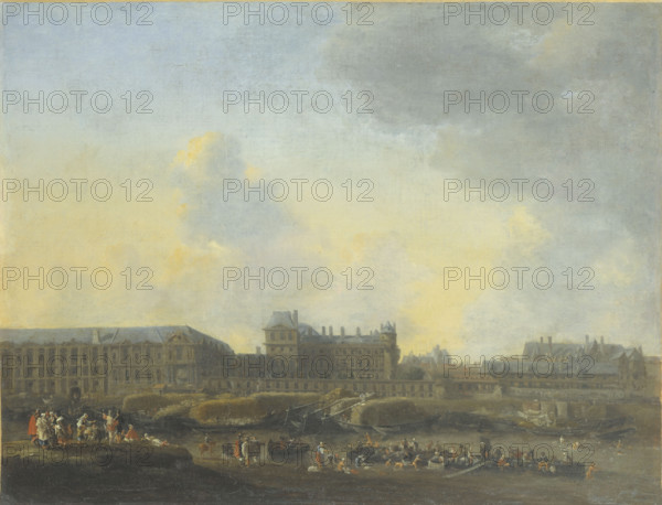 The Louvre and Hotel de Bourbon, seen from the left bank, around 1650, c1650. Creator: Reinier Zeeman.