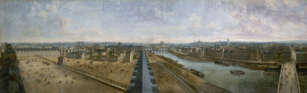 Panoramic view of Paris from the roof of the Pavillon de Flore, in the Tuileries Gardens, c1833.  Creator: Unknown.