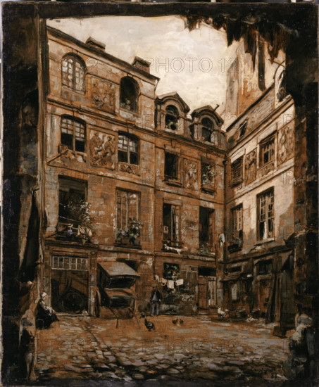 Courtyard of the Hôtel Colbert, rue de l'Hôtel Colbert, 1888.  Creator: Emmanuel Lansyer.