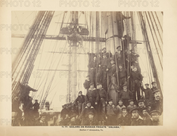 No. 210. Sailors on Russian Frigate \Osliaba,\ Harbor of Alexandria, Va., December 1863. Creator: Andrew Joseph Russell.
