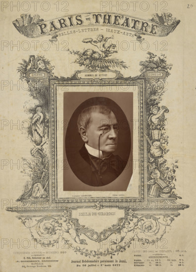 Emile De Girardin Paris theatre cover, about 1877. Creator: J. M. Lopez.