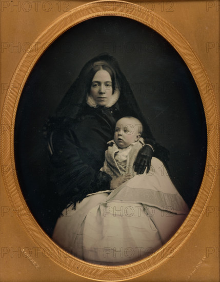 Portrait of a Mother and her Baby, about 1852-1857. Creator: Jeremiah Gurney.