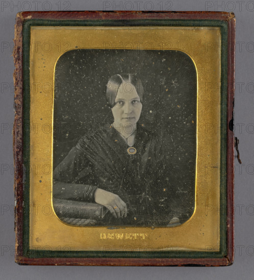 Portrait of a Seated Woman with Arm on Book, about 1845. Creator: John M Hewitt.