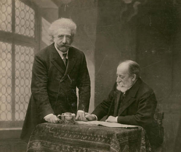 Joseph Hollman and Camille Saint-Saëns, 1907.  Creator: Paul Nadar.