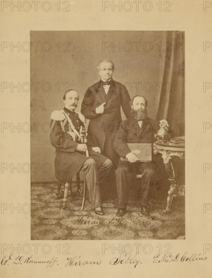 Colonel Romanov, Hiram Sibley, and Perry Collins discussing Russian-American Telegraph project, 1861 Creator: Unknown.