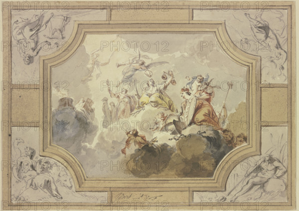 Justice and Truth, surrounded by the personifications of the four Elements, early-mid 18th century. Creator: Jacob de Wit.