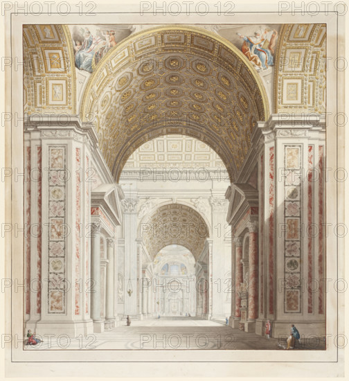 Aisle of St. Peter's Basilica in Rome, late 18th century. Creator: Francesco Pannini.