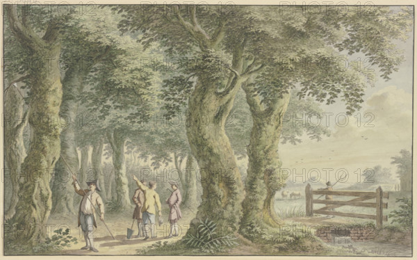 Landscape with trees, a pasture gate, and figures, 1761. Creator: Gerard van Rossum.