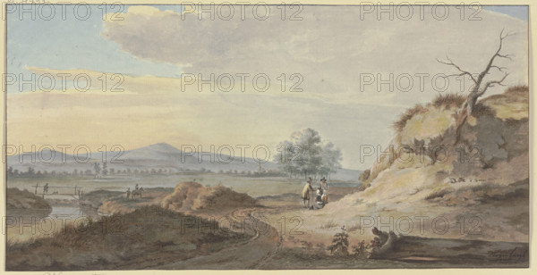 On the right, a sandy slope with a withered tree, at whose base two women and two men... Creator: Gerrit Toorenburgh.
