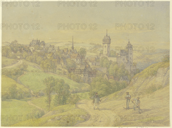 Kleeberg in the Wetterau region, a small mountain town with old towers, a castle, and a church, 1870 Creator: Peter Becker.