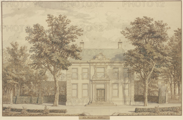 Garden with a yew hedge and a house between two Trees, 17th century. Creator: Isaac de Moucheron.