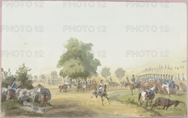 Assembly point for mounted soldiers, 19th century. Creator: Reinhold Braun.