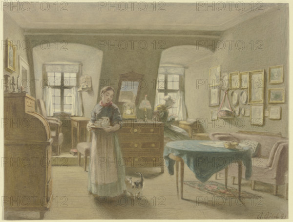 Middle-class living room, 1861. Creator: Angilbert Gobel.