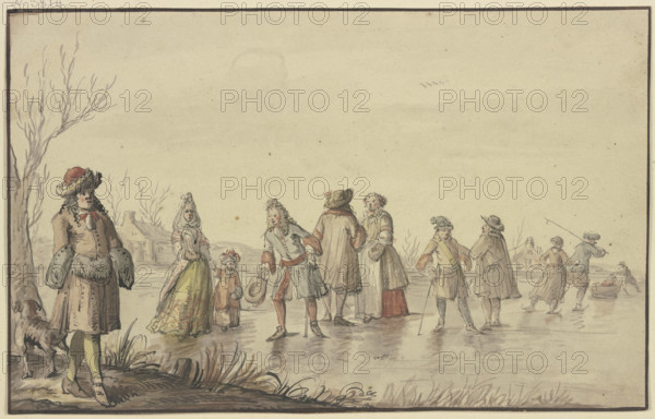 Many costumed figures on the ice, 17th century. Creator: Zacharias Blijhooft.