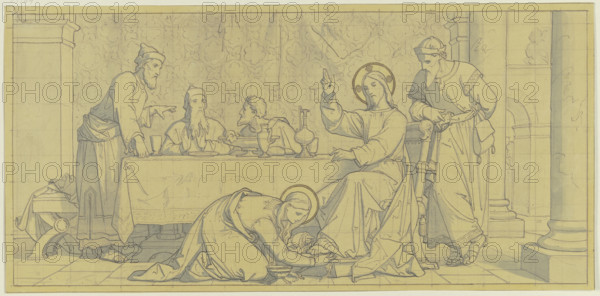 Mary Magdalene anoints the Saviour's feet, 19th century. Creator: Dominik Mosler.