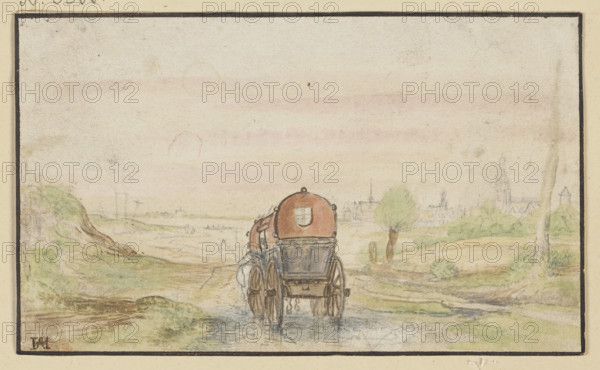 Country road with a red carriage, 17th century. Creator: Hendrick Avercamp.