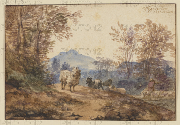 Landscape with sheep and goats, 1671. Creator: Jacob van der Does the Elder.