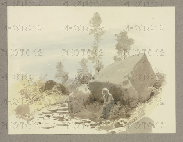 Boy sitting by a rock, c1849. Creator: Carl Theodor Reiffenstein.