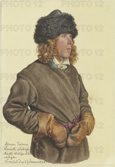 Hip portrait of a young Russian peasant, 1832. Creator: Gerhard Wilhelm von Reutern.