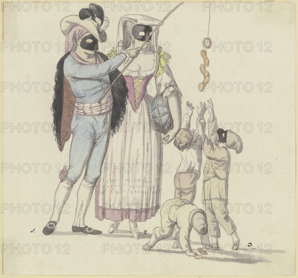Masked scene with fisherman and woman from Frascati, late 18th century.  Creator: Johann Georg Schütz.