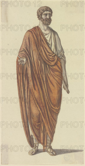 Roman consul: Standing man in Roman dress (from Goethe's Roman Carnival), late 18th century.  Creator: Johann Georg Schütz.