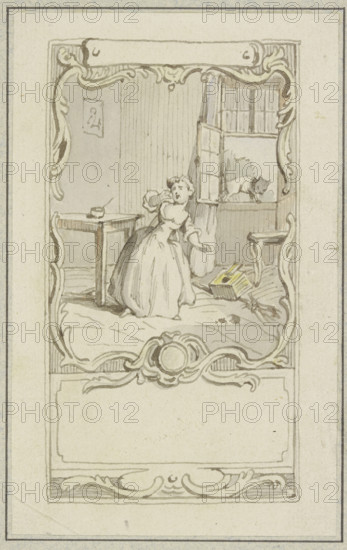Small girl standing at a table, 18th century. Creator: Hubert Francois Gravelot.