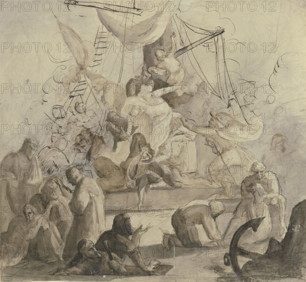 Crew of a frigate, in a battle (?), 1846. Creator: Victor Muller.