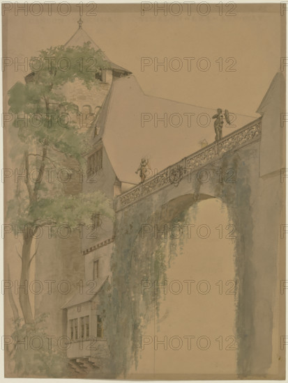 Detailed View of the Courtyard of Fürstenau Castle in the Odenwald Forest, mid-19th century. Creator: Josef Ferdinand Becker.