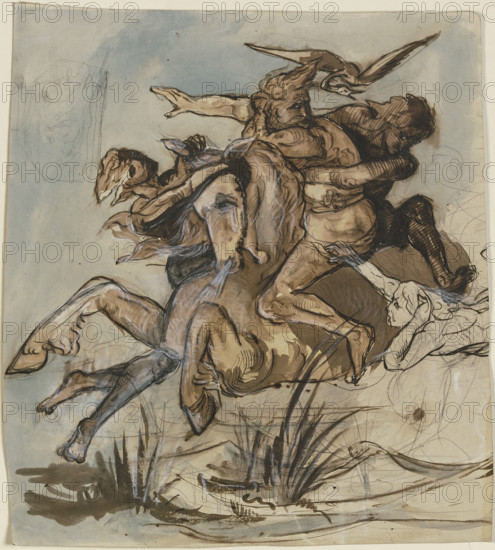 Bearded man on a horse at a full gallop..., mid-19th century. Creator: Victor Muller.