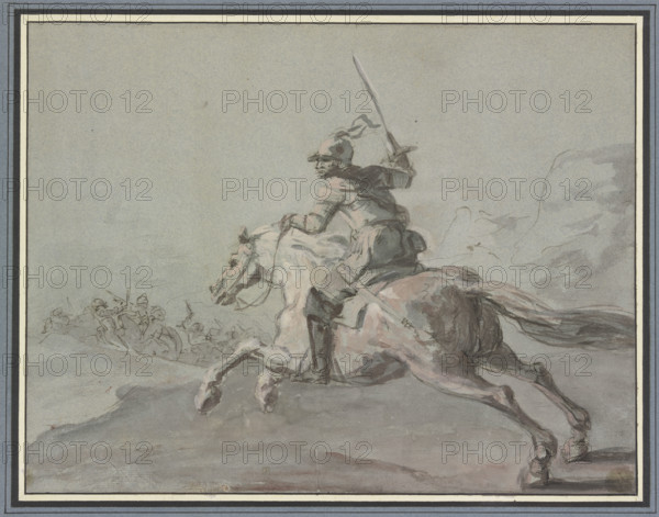 A cuirassier leaping to the left, 18th century. Creator: Jean-Baptiste Robin.