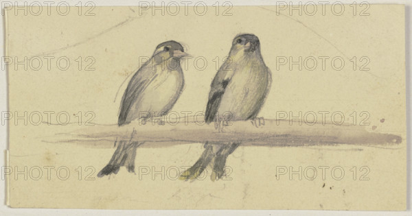 Two birds on a pole, 19th century. Creator: Jakob Becker.