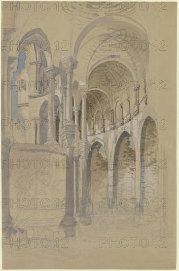 Heisterbach Abbey in the Siebengebirge hills, ruins of the chancel, 19th century. Creator: Carl Morgenstern.