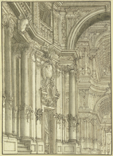 Portico, a portal to the left, 18th century. Creator: Unknown.