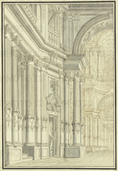 Interior of a Baroque church, 17th century. Creator: Giacomo Antonio Mannini.